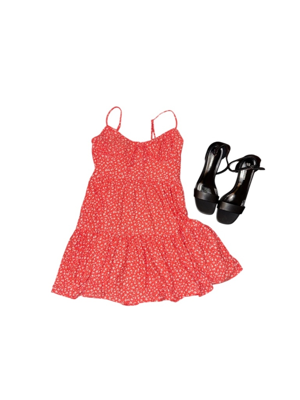 Red /orange floral tiered baby doll dress - Picture 5 of 5
